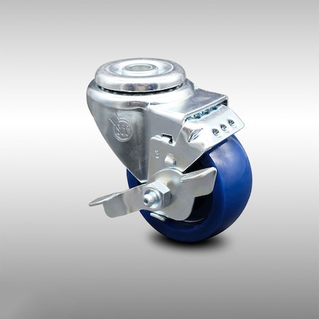Service Caster 3.5 Inch SS Solid Polyurethane Wheel Swivel Bolt Hole Caster with Brake SCC SCC-SSBH20S3514-SPUS-TLB